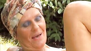 Ancient grandmother has her 1st outdoor screw