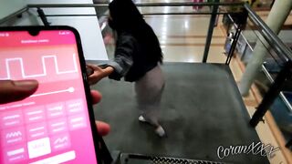 My boyfriend takes control of my sex toy and makes me moist at the mall
