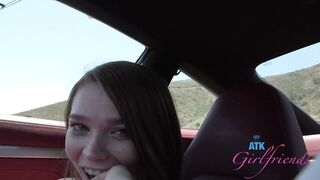 Sinless amateur hotty giving head in car POV (Mazy Myers)