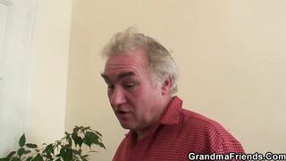 Old granny enjoys it from the one and the other ends