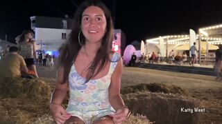 Barefaced cutie took off her pants in public