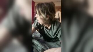 Watching the wife bang the gf with a belt on during the time that I jerk off