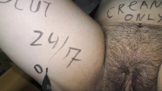 Cuckold spouse preparing his hotwife for impure group sex! Body writings!