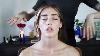 Enchanting hotty loves the way her hair- stylist is touching her skin to relax her