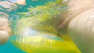 Underwater CUNT PLAY at Public Beach # JOY from Risky Public Exhibitionism