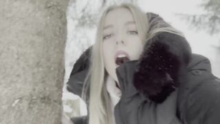 eighteen year old teen is screwed in the forest in the snow