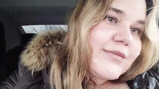 Outdoor Facial on a pretty Face obese Hotty after a Fellatio