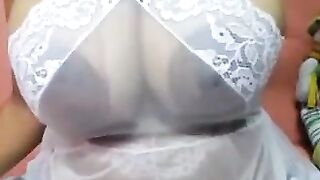 Aged giant boobs with large teats areolas,  close-up