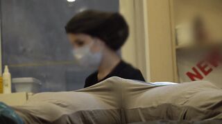 Bulge weenie flash at a beautician appointment