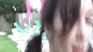 Slender brunette hair booty screwed by a large penis outdoors