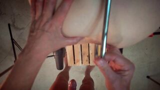 Bound up Excited is Anal Hooked - Spanked with a Bat and deeply Drilled - Creampie extraordinary close up