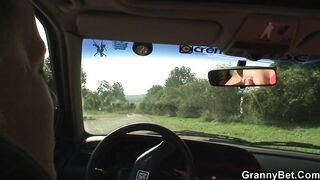 Blond granny picked up and screwed near the road