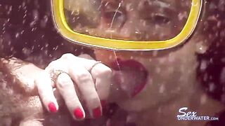 Scuba cutie sucking ramrods underwater