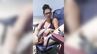 Wench Gets Super Moist Touching her Hirsute Vagina at the Public Beach