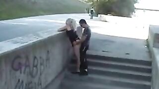 a couple takes fun in front of people
