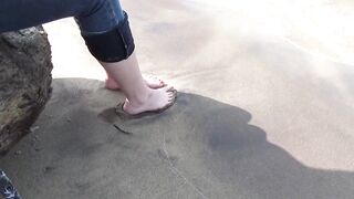 Sexy Little Red Toes In The Sand At The Lake.