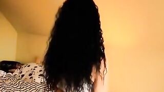 Hawt brunette hair with lengthy hirsute hair head upside down
