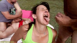 2 curvy muscular matures peeing in nature and getting coarse outdoor drilled by their stretching tutor