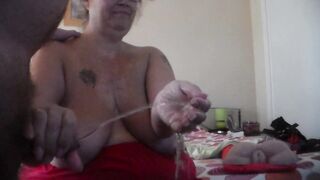 Wife gives tugjob with a lot of Pissing