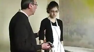 CMNF housmaid in nature's garb undressed and punished for masturbating