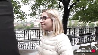Short haired golden-haired Katie Hill loving her 1st time screw