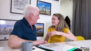 Super hawt youthful blond has hardcore sex with her aged spouse and this babe swallows his cum