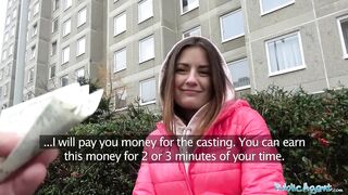 Public Agent Hawt Russian brunette hair with tattoos likes taking large dong