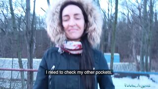 Public Agent Brunette hair with worthwhile natural breasts and pale skin