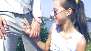Brunette hair German teen screwed hard in nature