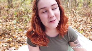 Ersties - Cute American Beauty Autumn Plays With a Glass Sex toy Outdoors