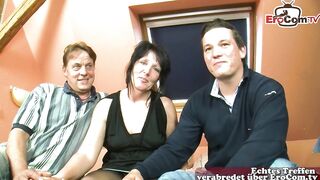 German old wife gets shared for the 1st time in three-some