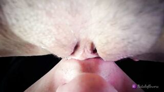 POV Closeup Licking Creamy Vagina and Clitoris.Real Throbbing Squirt Climax