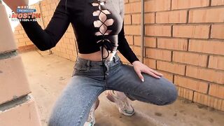 Step Sister Smokes on the Balcony, Takes off Her Jeans and Lets Her Snatch get...