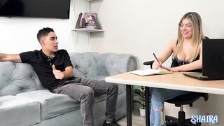 Shaira gives Tommy Vergas's large ramrod a workout with her large Colombian breasts