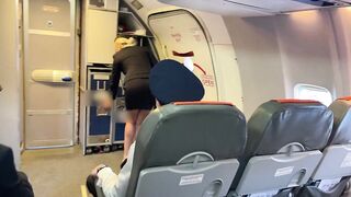 Married newcomer stewardess bang with the one and the other pilots during flight (double penetration)