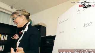 german aged woman secretary tempted younger dude in office