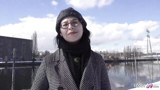 GERMAN SCOUT - Ebony Hair PAWG Glasses Gal Melli Venom Pick Up for 1st Casting Screw in Berlin