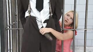 Pretty Golden-haired In Jail Gives A Ebony Shlong A Great Workout