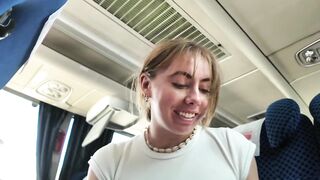 Risky! Beauty Cums on Public Bus with Sextoy