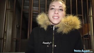 Public Agent Multiple orgasms as taut snatch stretched in public throne-room