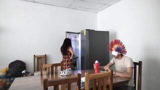 Housekeeper disrobes exposed in front of blind boss during the time that eating at home