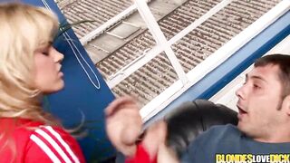 Breasty Golden-haired Ebony Angelika Rides His Rod Like a Lustful Floozy