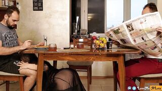Stepmom sucks my ramrod beneath the table whilst daddy reads the newspaper