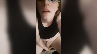 A cute nerd trans femboy, masturbates and plays with a sex toy, whilst taking a selfie