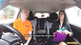 Fake Driving School - golden-haired blue eyes licking pussy in a car
