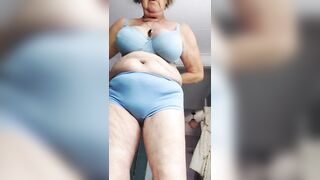 Granny screws curly twat with cucumber