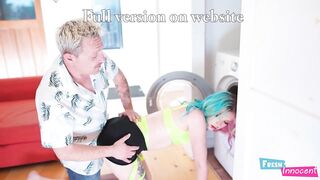Recent & Virginal - A Tiny Chick is NAiled in the Booty Whilst Stuck in the Washing Machine