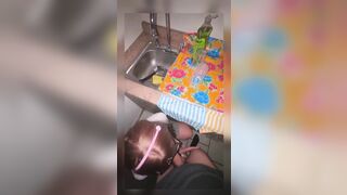 Washing Dishes! I Show Her My Wang to Seduce Her! This babe Sucks It Deliciously Watching Me With Her Little Face!