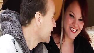 Redhead big beautiful woman French wench gets a facial after sexy anal bang