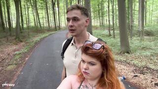My fan has a biggest rod - French amateur hiking public sex hirsute redhead banging in forest